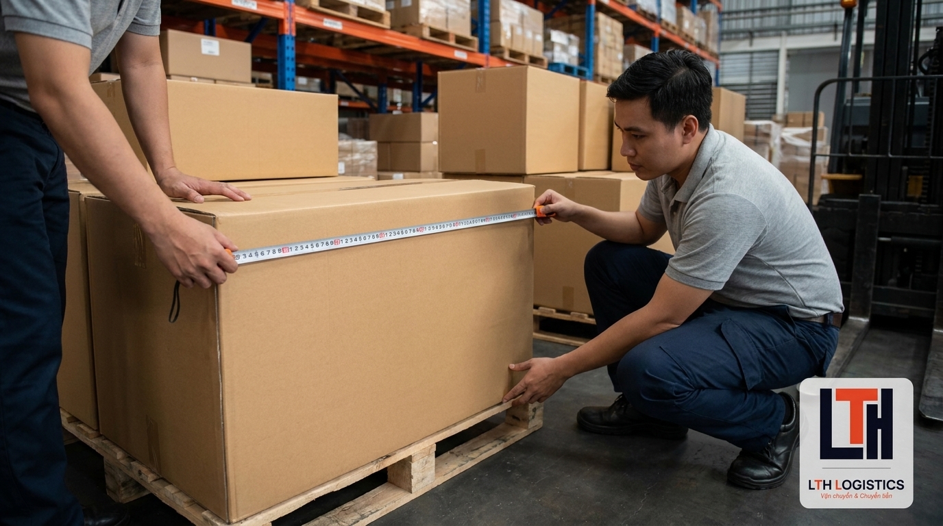 Hàng hóa cồng kềnh luôn được đo đạc kỹ lưỡng để tính toán phương án vận chuyển hợp lý nhất.