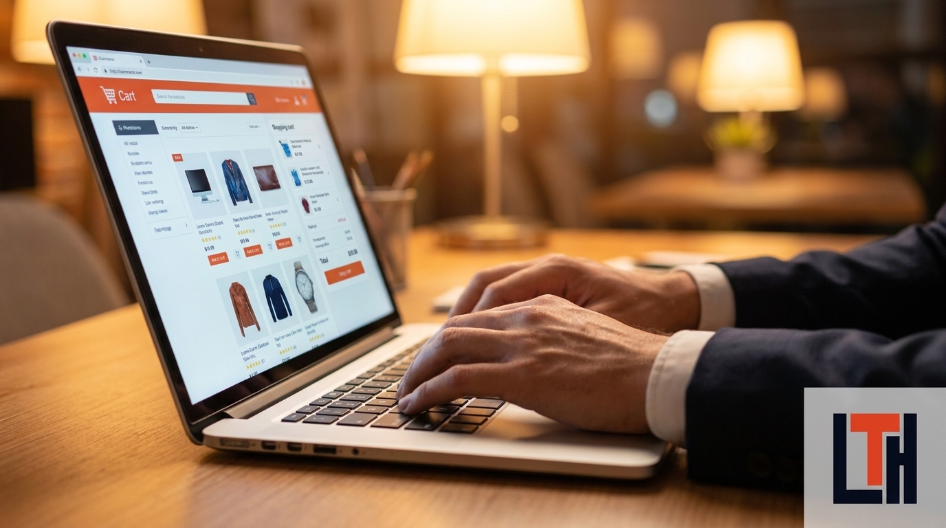 laptop typing e-commerce business