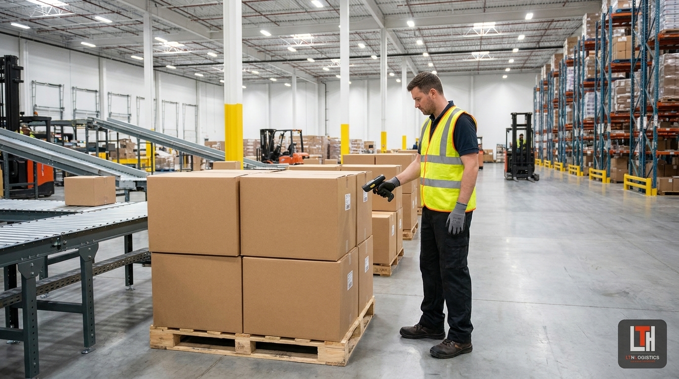 Hàng hóa được nhân viên kho kiểm tra kỹ lưỡng trước khi đóng container thông quan.